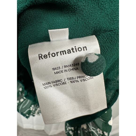 Reformation 8 Doutzen Floral Mini 3/4 Sleeve Dress Ruffle Fir & Flare Lake Green - Picture 6 of 15